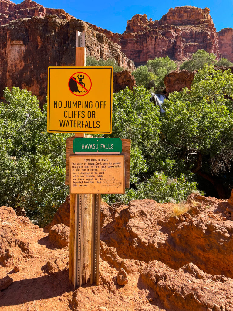 Havasu Falls No Cliff Jumping Sign